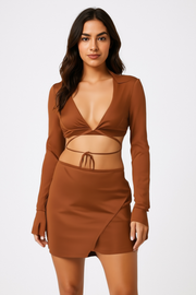 cropped set and honey skirt.