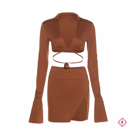 cropped set and honey skirt.