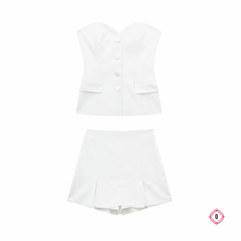 conjunto blusa e saia peep.