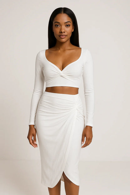 conjunto cropped e saia bastoni.